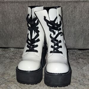 dELiA*s White Platform Lace-Up Combat Boots with Black Laces